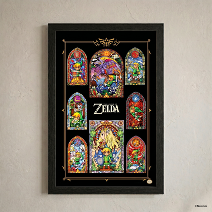 Zelda™ - Stained Glass Collage Gel-Coated Framed Print (11x17)