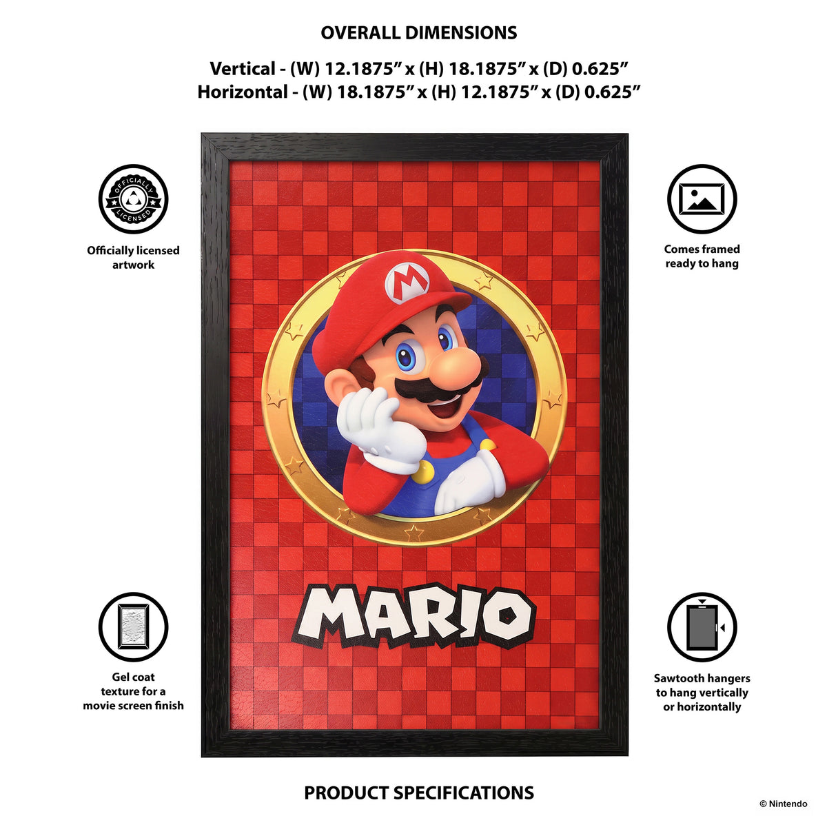 Super Mario™: 3D Port Mario Gel-Coated Framed Print (11x17)