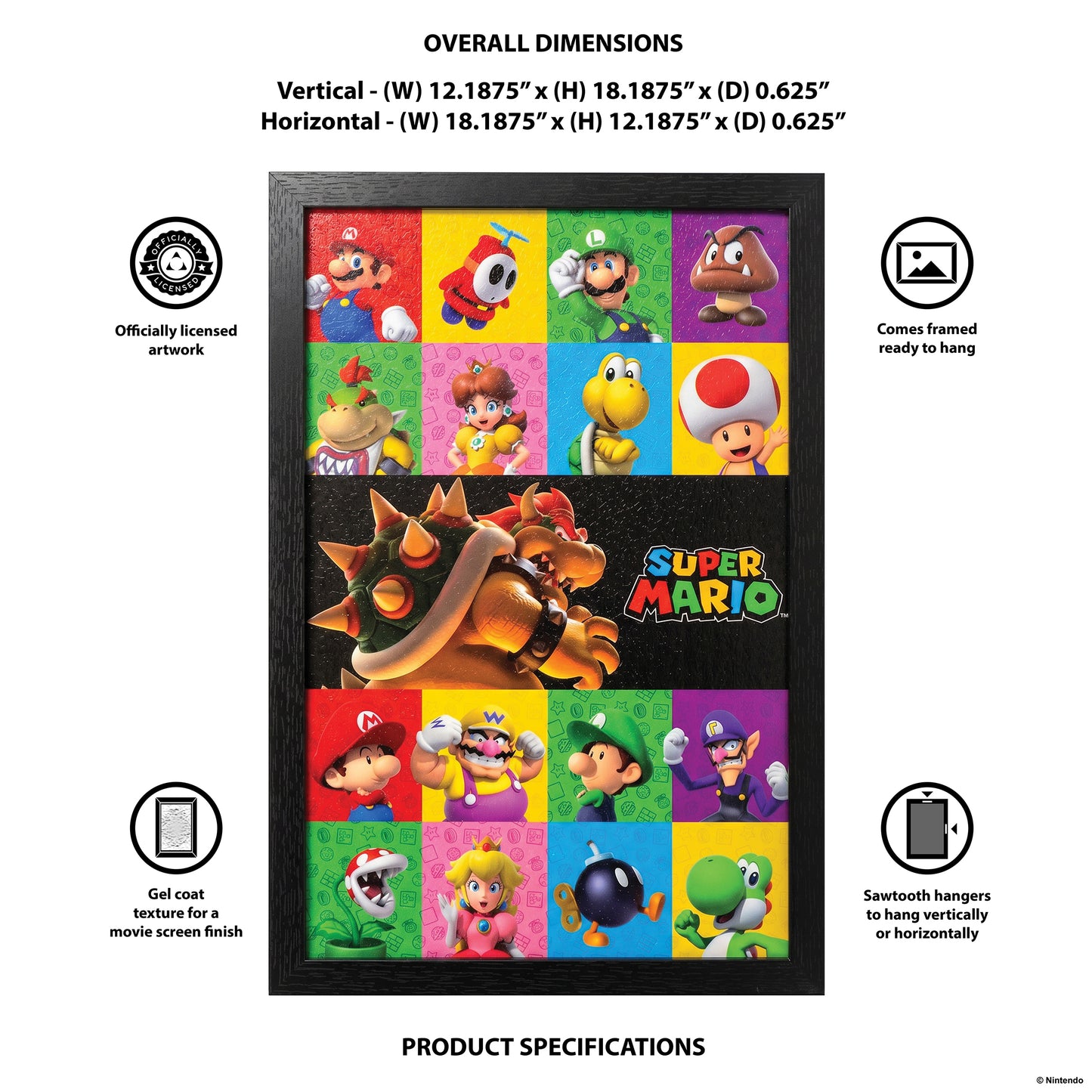 Super Mario - 3D Friends & Foes - 11x17 Framed Gel Coat