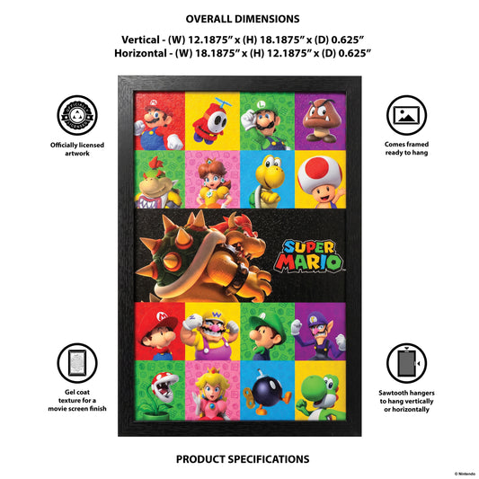 Super Mario - 3D Friends & Foes - 11x17 Framed Gel Coat