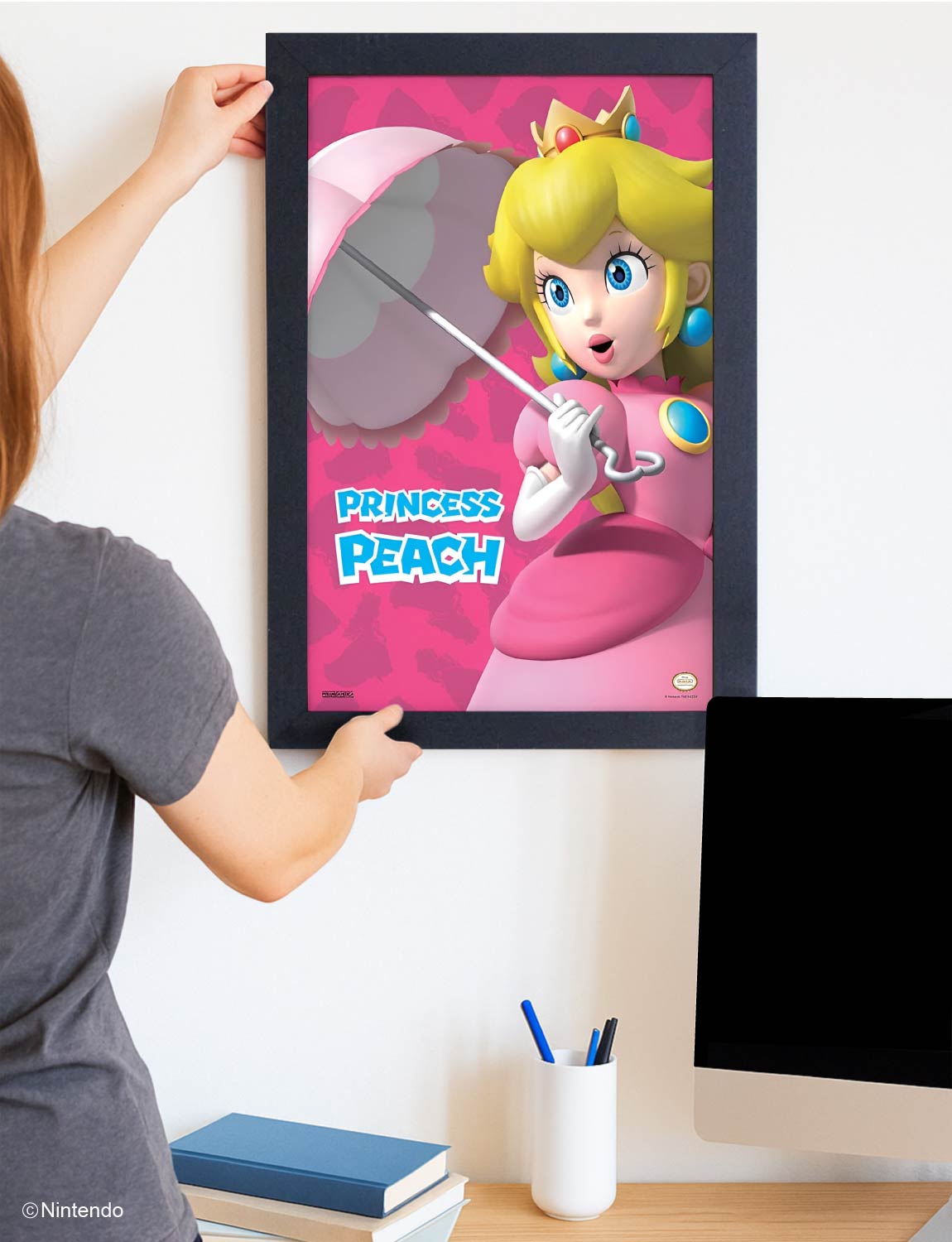 Super Mario™: Princess Peach Umbrella Framed Art (11x17) - Official Nintendo Decor - lifestyle display