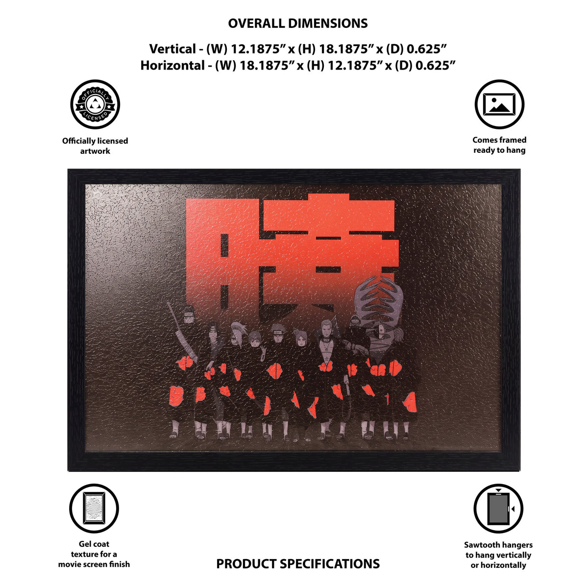 Naruto- Akatsuki Line Up Kanji - 11x17 Framed Gel Coat